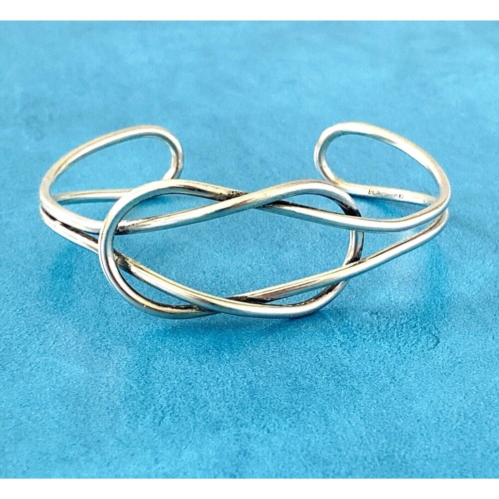 Vintage Beau Sterling Silver Interlocking Cuff Bracelet Minimalist